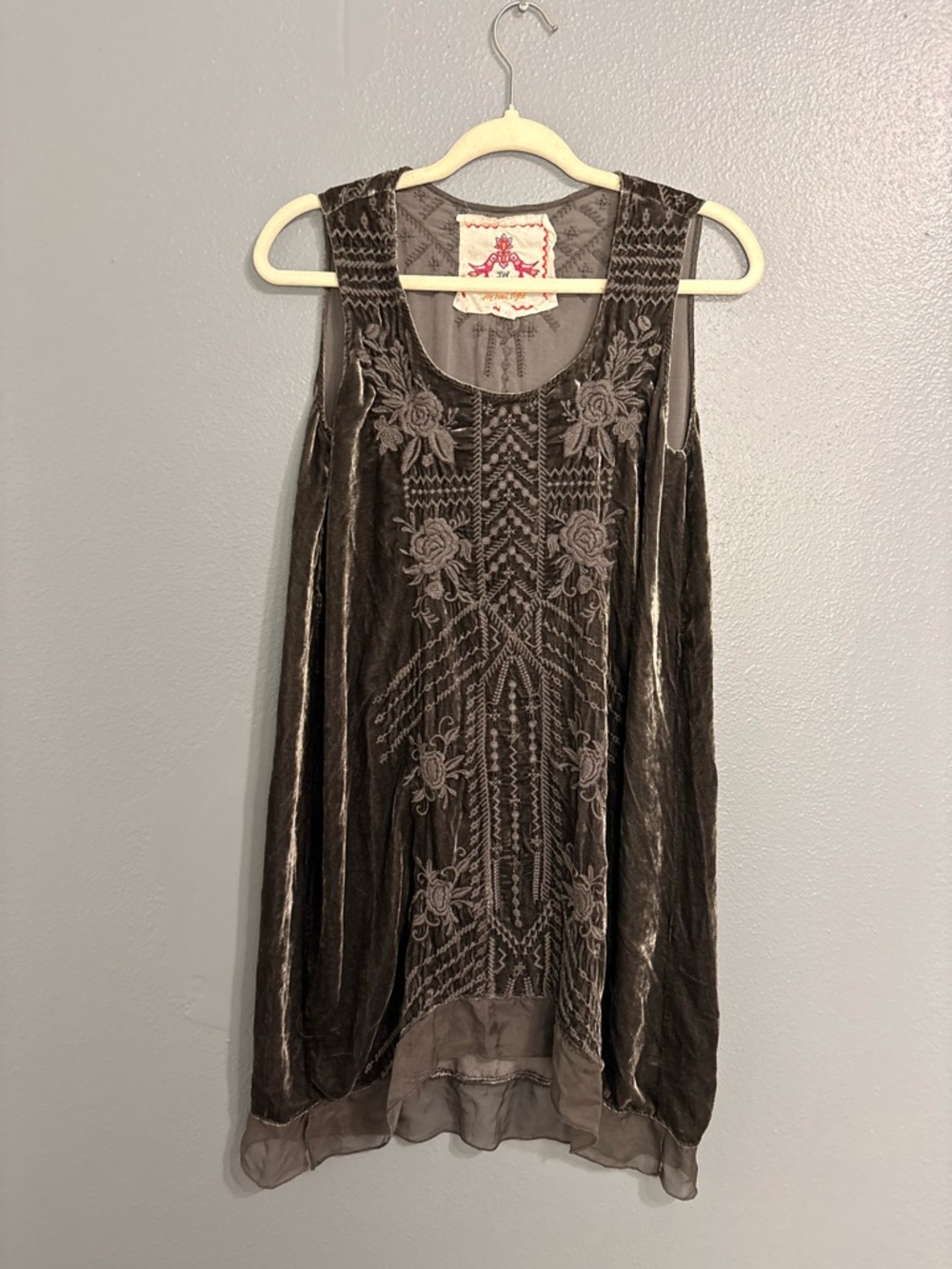 Johnny Was Embroidered Velvet Tunic Top - Gray